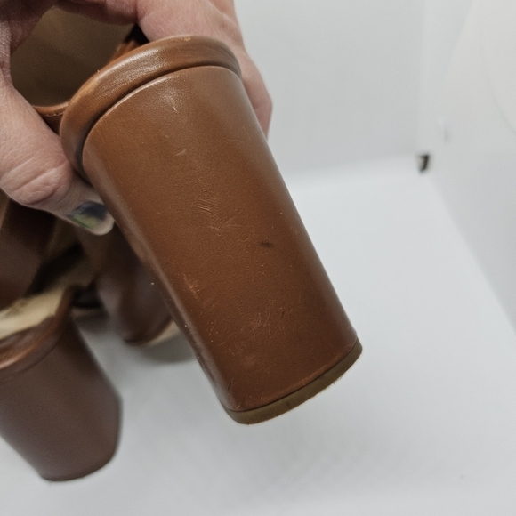 Prada brown leather peeptoe ankle wrap heel booties EU 38 - Picture 14 of 16